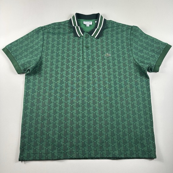 Lacoste Classic Fit Polo Shirts Men's 2XL Tennis‎ Short Sleeve Green Geometric - Picture 1 of 8